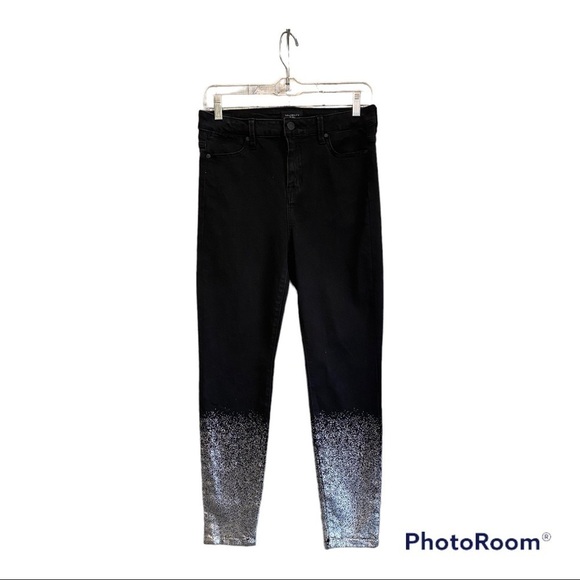 Celebrity Pink | High Waisted Black & Silver Ombre Sparkle Skinny Ankle Jeans - Picture 1 of 9